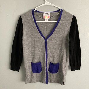 Clements Ribeiro POP Colorblock Cardigan Merino Wool Black Grey Blue Size M